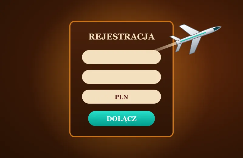 Rejestracja w Jet Casino Formularz rejestracji z polem PLN i przyciskiem Dołącz – Jet Casino login i konto